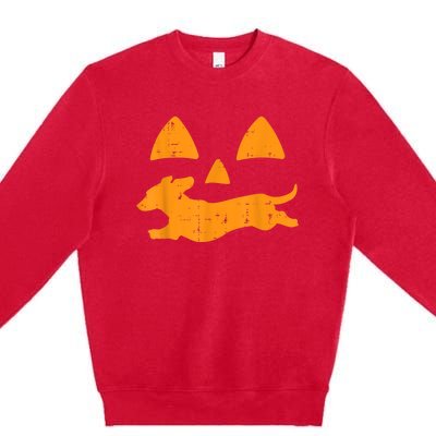 Pumpkin Eyes Dachshund Funny Halloween Jack O Lantern Dog Premium Crewneck Sweatshirt