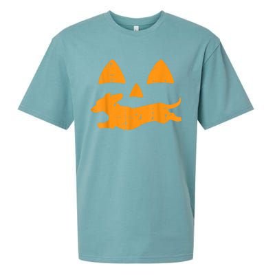 Pumpkin Eyes Dachshund Funny Halloween Jack O Lantern Dog Sueded Cloud Jersey T-Shirt