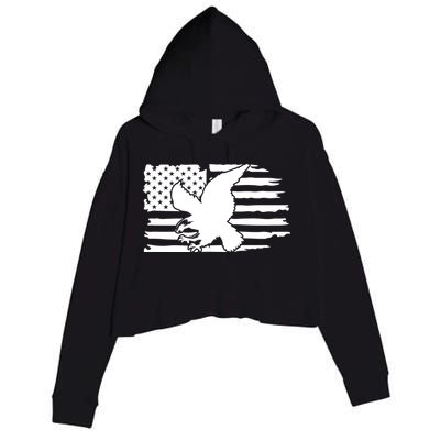 Patriotic Eagle Distress Flag USA Crop Fleece Hoodie