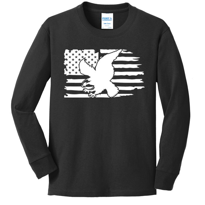 Patriotic Eagle Distress Flag USA Kids Long Sleeve Shirt