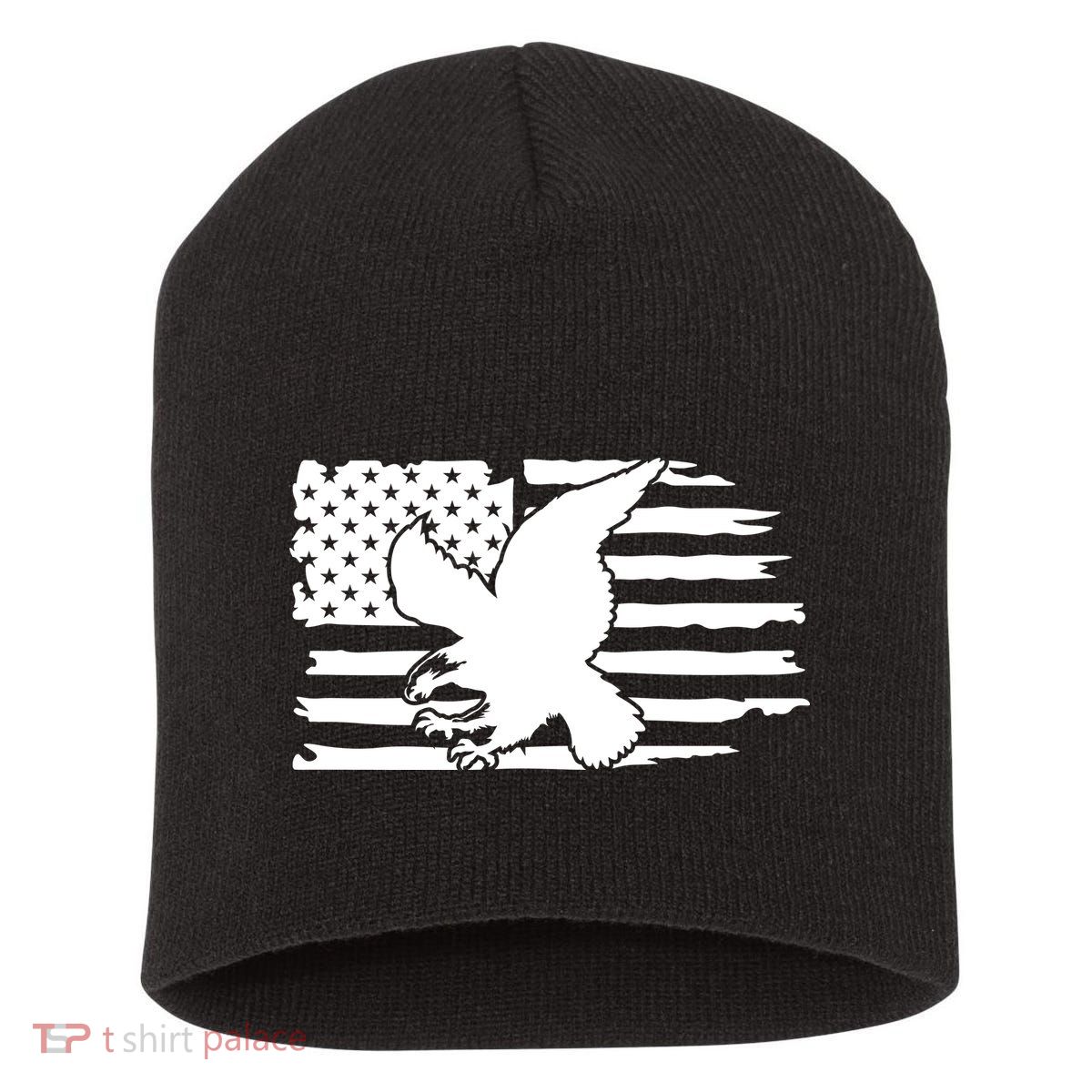 Patriotic Eagle Distress Flag USA Short Acrylic Beanie
