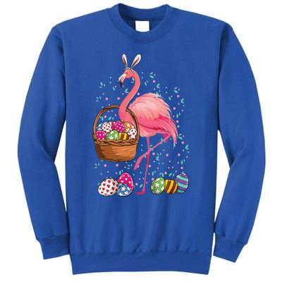 Pretty Easter Flamingo Bunny With Easter Basket Gift Tall Sweatshirt