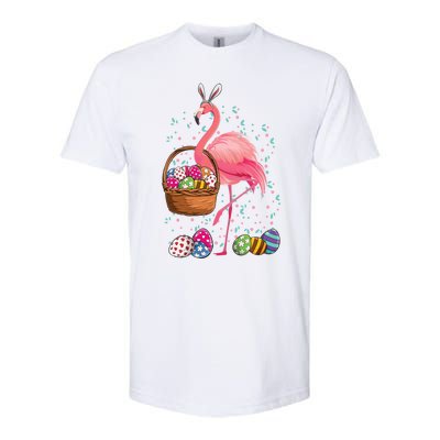 Pretty Easter Flamingo Bunny With Easter Basket Gift Softstyle® CVC T-Shirt