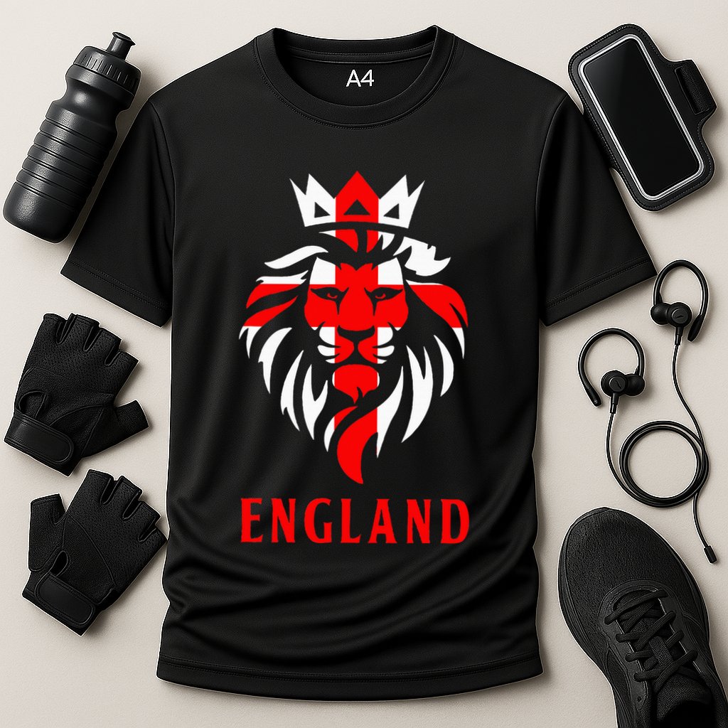 Patriotic England Football Soccer Fan Crown Lion Head Flag Cooling Performance Crew T-Shirt