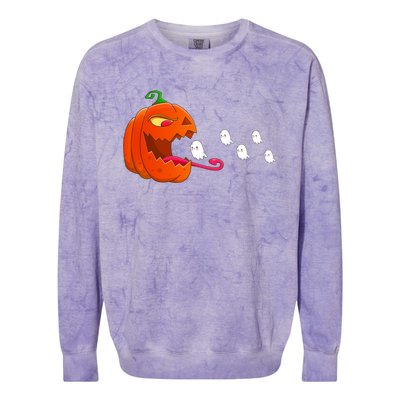 Pumpkin Eat Ghosts Funny Halloween Meaningful Gift Cool Gift Colorblast Crewneck Sweatshirt