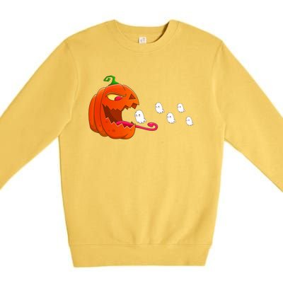 Pumpkin Eat Ghosts Funny Halloween Meaningful Gift Cool Gift Premium Crewneck Sweatshirt