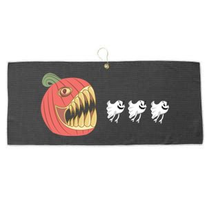 Pumpkin Eating Ghost Funny Halloween Gamer Great Gift Large Microfiber Waffle Golf Towel