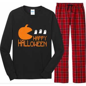 Pumpkin Eating Ghost Funny Halloween Gamer Gift Long Sleeve Pajama Set