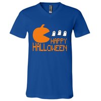 Pumpkin Eating Ghost Funny Halloween Gamer Gift V-Neck T-Shirt