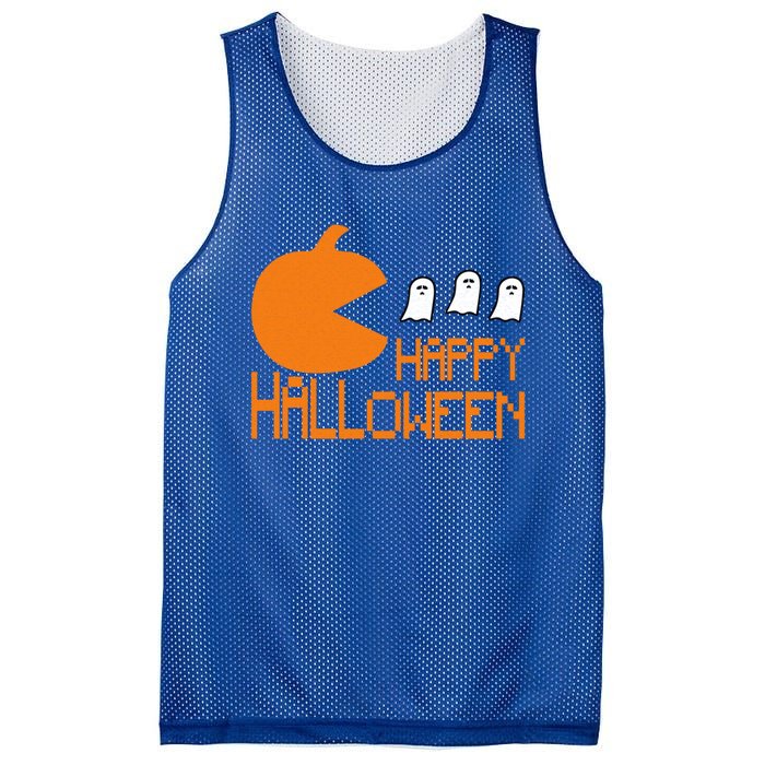 Pumpkin Eating Ghost Funny Halloween Gamer Gift Mesh Reversible Basketball Jersey Tank