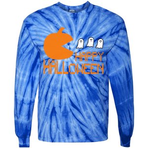 Pumpkin Eating Ghost Funny Halloween Gamer Gift Tie-Dye Long Sleeve Shirt