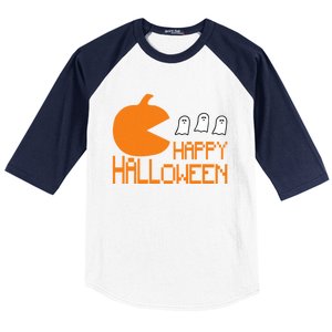 Pumpkin Eating Ghost Funny Halloween Gamer Gift Baseball Sleeve Shirt