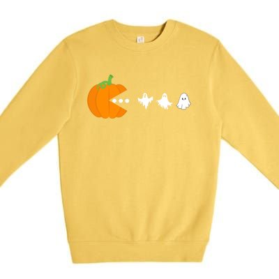 Pumpkin Eating Ghost Gamer Halloween Gaming Great Gift Premium Crewneck Sweatshirt