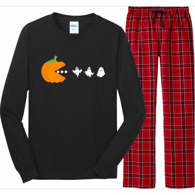 Pumpkin Eating Ghost Gamer Halloween Gaming Great Gift Long Sleeve Pajama Set