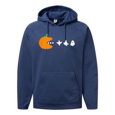 Pumpkin Eating Ghost Gamer Halloween Gaming Great Gift Performance Fleece Hoodie