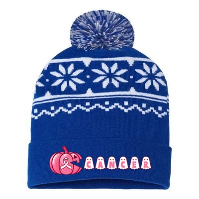 Pumpkin Eating Ghost Gamer Support Breast Cancer Warrior Cool Gift USA-Made Snowflake Beanie