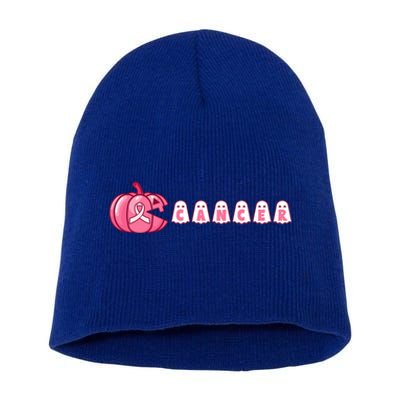 Pumpkin Eating Ghost Gamer Support Breast Cancer Warrior Cool Gift Short Acrylic Beanie