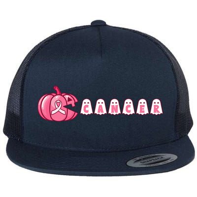 Pumpkin Eating Ghost Gamer Support Breast Cancer Warrior Cool Gift Flat Bill Trucker Hat