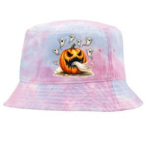 Pumpkin Eating Ghosts Spooky Scary Halloween Ghosts Great Gift Tie-Dyed Bucket Hat