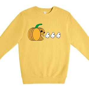 Pumpkin Eating Ghost Gamer Funny Halloween Gift Premium Crewneck Sweatshirt