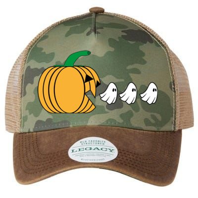 Pumpkin Eating Ghost Gamer Funny Halloween Gift Legacy Tie Dye Trucker Hat