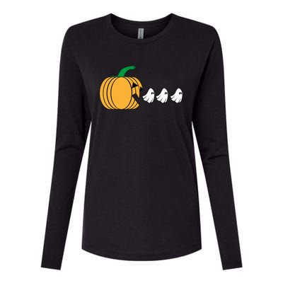 Pumpkin Eating Ghost Gamer Funny Halloween Gift Womens Cotton Relaxed Long Sleeve T-Shirt