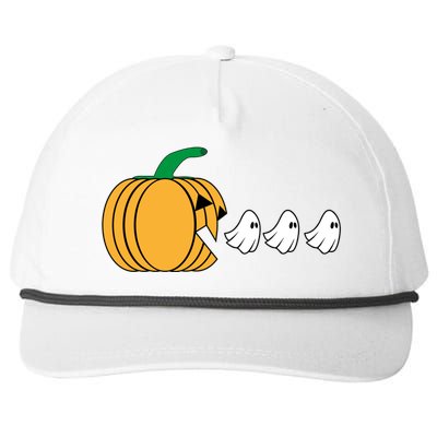 Pumpkin Eating Ghost Gamer Funny Halloween Gift Snapback Five-Panel Rope Hat