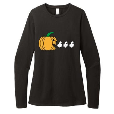 Pumpkin Eating Ghost Gamer Funny Halloween Gift Womens CVC Long Sleeve Shirt