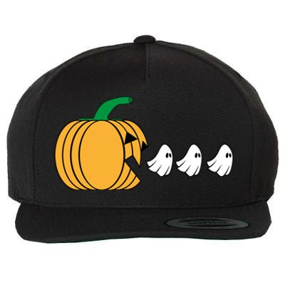 Pumpkin Eating Ghost Gamer Funny Halloween Gift Wool Snapback Cap