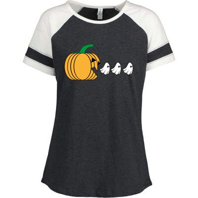 Pumpkin Eating Ghost Gamer Funny Halloween Gift Enza Ladies Jersey Colorblock Tee