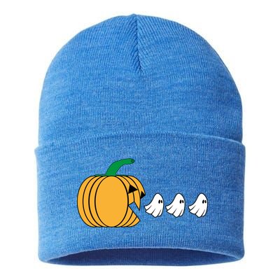 Pumpkin Eating Ghost Gamer Funny Halloween Gift Sustainable Knit Beanie