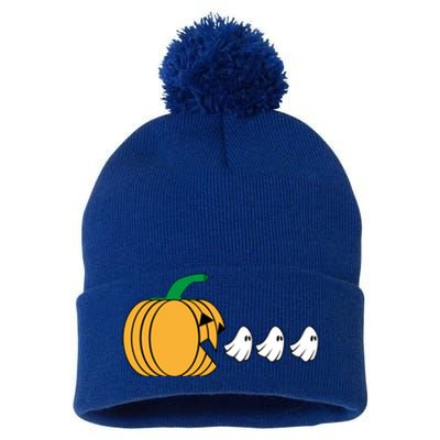 Pumpkin Eating Ghost Gamer Funny Halloween Gift Pom Pom 12in Knit Beanie