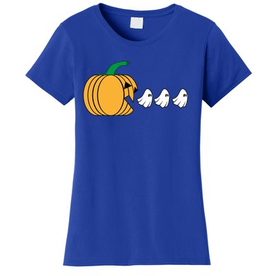 Pumpkin Eating Ghost Gamer Funny Halloween Gift Women's T-Shirt