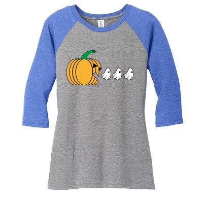 Pumpkin Eating Ghost Gamer Funny Halloween Gift Women's Tri-Blend 3/4-Sleeve Raglan Shirt