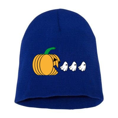 Pumpkin Eating Ghost Gamer Funny Halloween Gift Short Acrylic Beanie