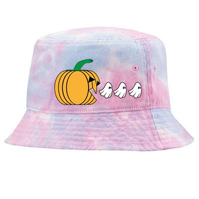 Pumpkin Eating Ghost Gamer Funny Halloween Gift Tie-Dyed Bucket Hat