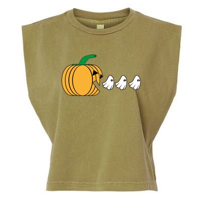 Pumpkin Eating Ghost Gamer Funny Halloween Gift Garment-Dyed Women's Muscle Tee