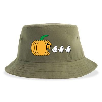 Pumpkin Eating Ghost Gamer Funny Halloween Gift Sustainable Bucket Hat