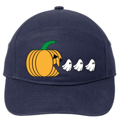 Pumpkin Eating Ghost Gamer Funny Halloween Gift 7-Panel Snapback Hat