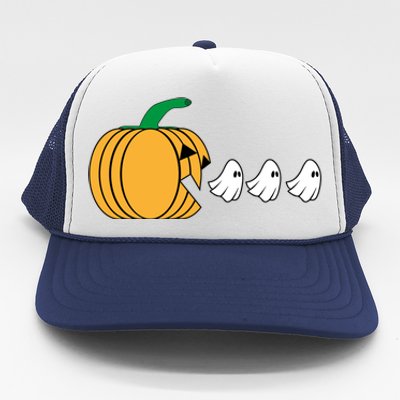 Pumpkin Eating Ghost Gamer Funny Halloween Gift Trucker Hat