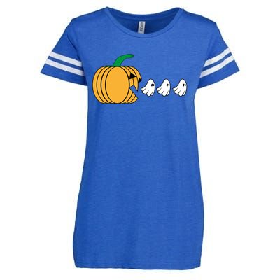 Pumpkin Eating Ghost Gamer Funny Halloween Gift Enza Ladies Jersey Football T-Shirt