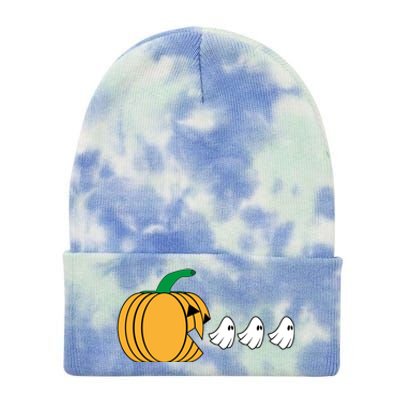 Pumpkin Eating Ghost Gamer Funny Halloween Gift Tie Dye 12in Knit Beanie