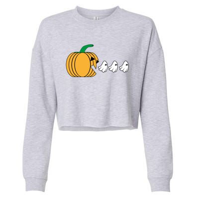 Pumpkin Eating Ghost Gamer Funny Halloween Gift Cropped Pullover Crew