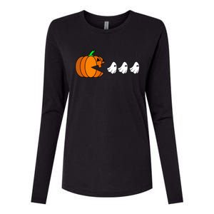 Pumpkin Eating Ghost Gamer Funny Halloween Gift Womens Cotton Relaxed Long Sleeve T-Shirt