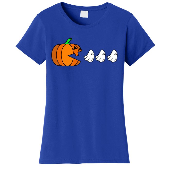 Pumpkin Eating Ghost Gamer Funny Halloween Gift Women's T-Shirt