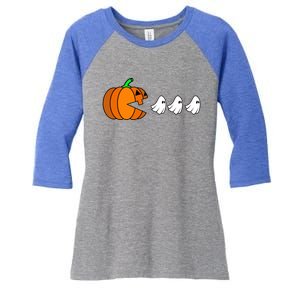 Pumpkin Eating Ghost Gamer Funny Halloween Gift Women's Tri-Blend 3/4-Sleeve Raglan Shirt