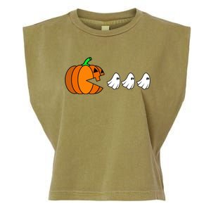 Pumpkin Eating Ghost Gamer Funny Halloween Gift Garment-Dyed Women's Muscle Tee