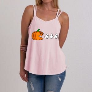 Pumpkin Eating Ghost Gamer Funny Halloween Gift Women's Strappy Tank