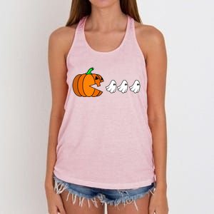 Pumpkin Eating Ghost Gamer Funny Halloween Gift Women's Knotted Racerback Tank