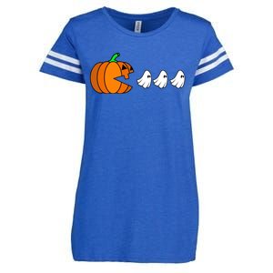 Pumpkin Eating Ghost Gamer Funny Halloween Gift Enza Ladies Jersey Football T-Shirt